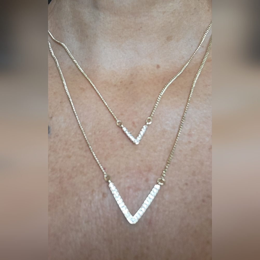 Victoria's Secret Gold Necklace with V Pendants & Matching Bracelet